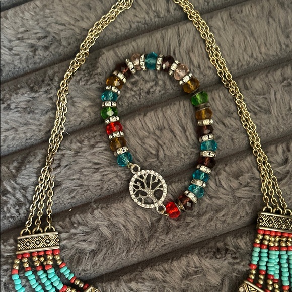 India Boutique Turquoise and Red Beaded Necklace Set - Picture 3 of 5